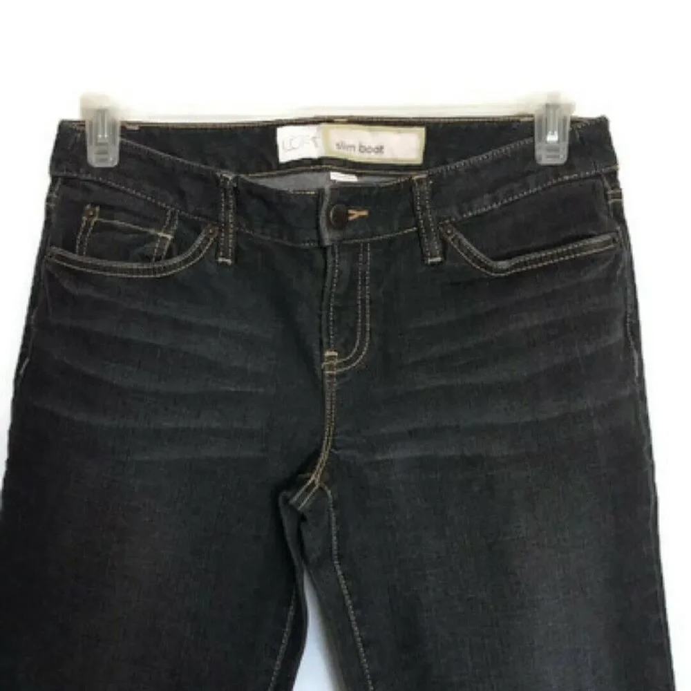 Loft Size 6 Jeans Boot Slim Gray Cotton Spandex Gray Zipper Inseam 31 Mid Womens